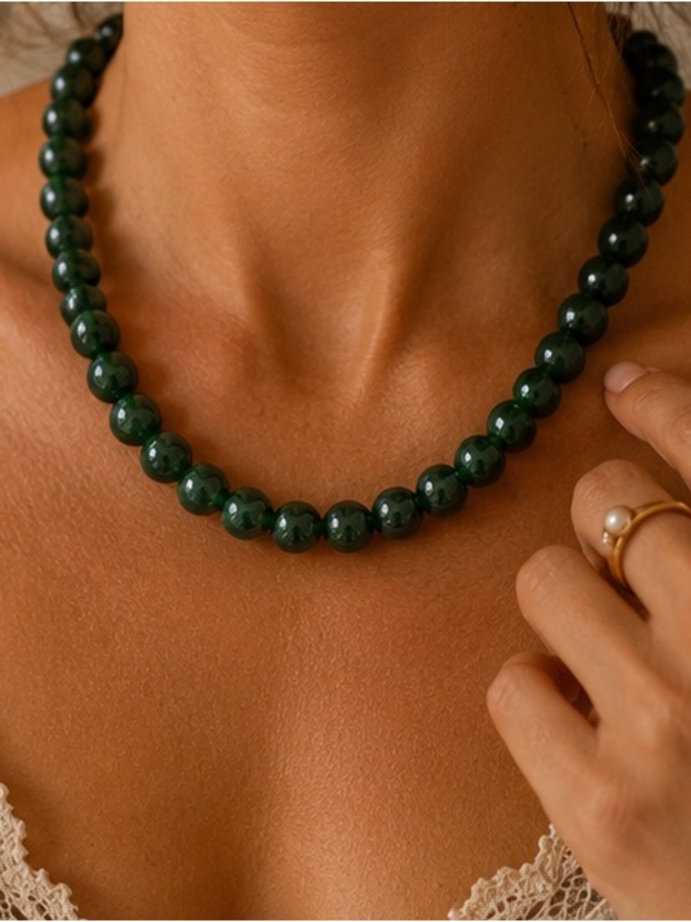 Dark Green Gemstone Beaded Necklace Boho Natural Stone Choker